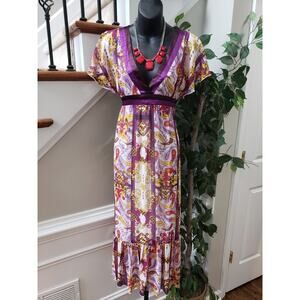 Colours Of The World Women's Multicolor V-Neck Short Sleeve Long Maxi Dress 38 M